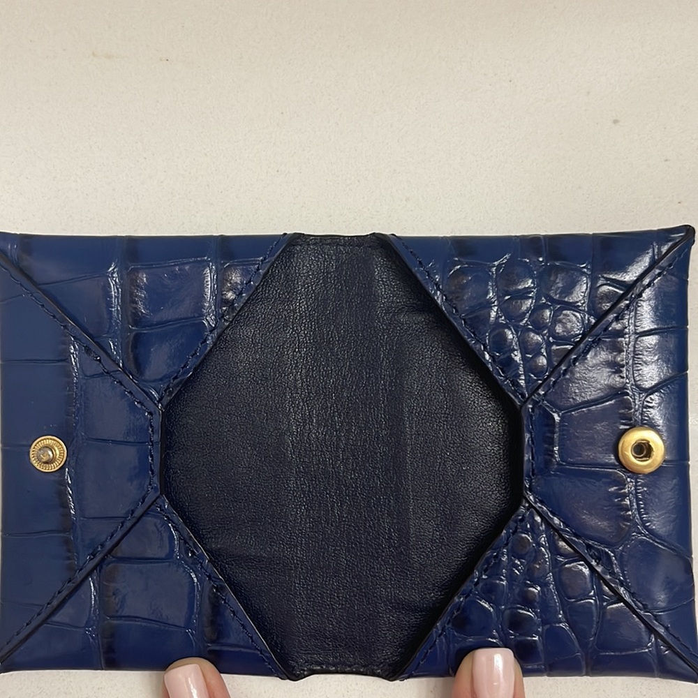 Tory Burch Blue Gold Parker Embossed Foldable Card Case - Picture 5 of 7